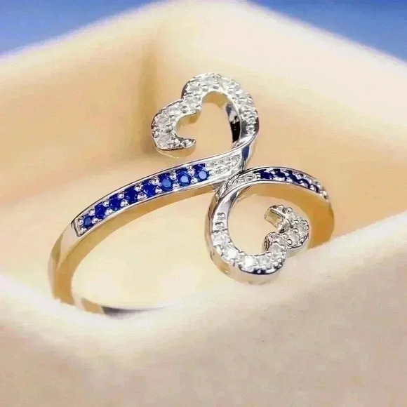 New 925 Silver Diamond Blue Sapphire Infinity Heart Ring - Picture 4 of 5